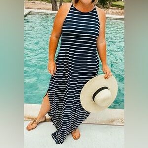 Navy Striped Maxi Dress